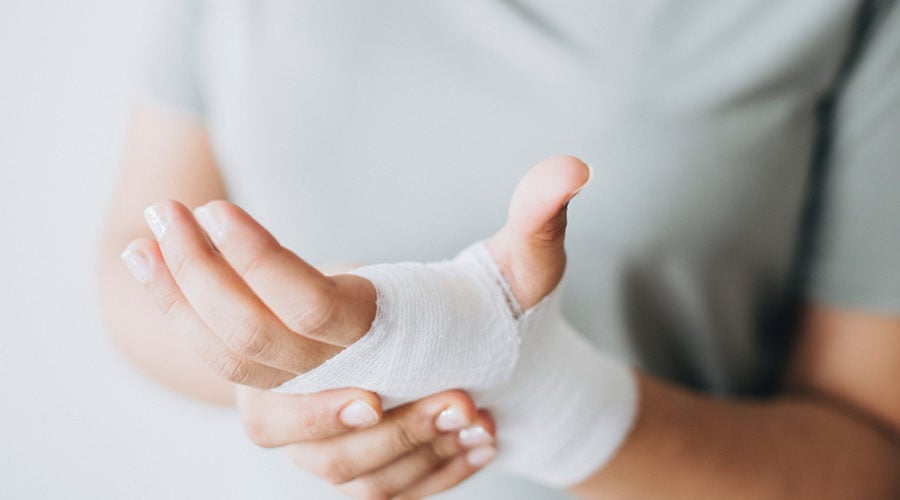 hand covered with gauze