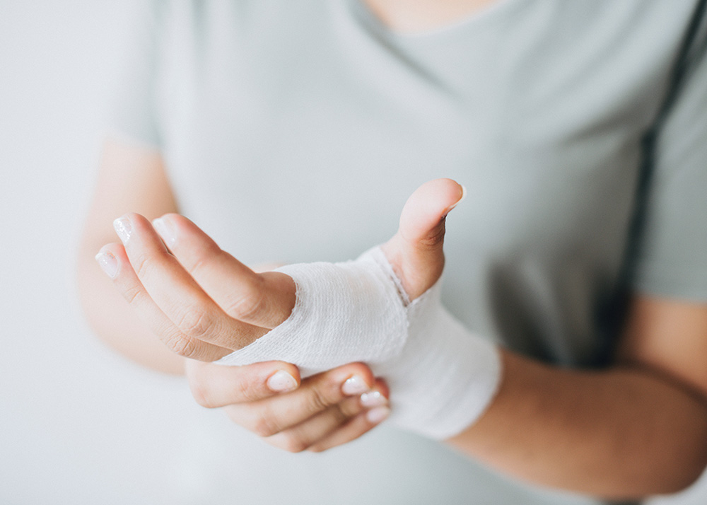 hand covered with gauze