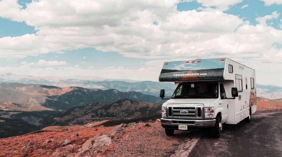 rv parked in the mountains