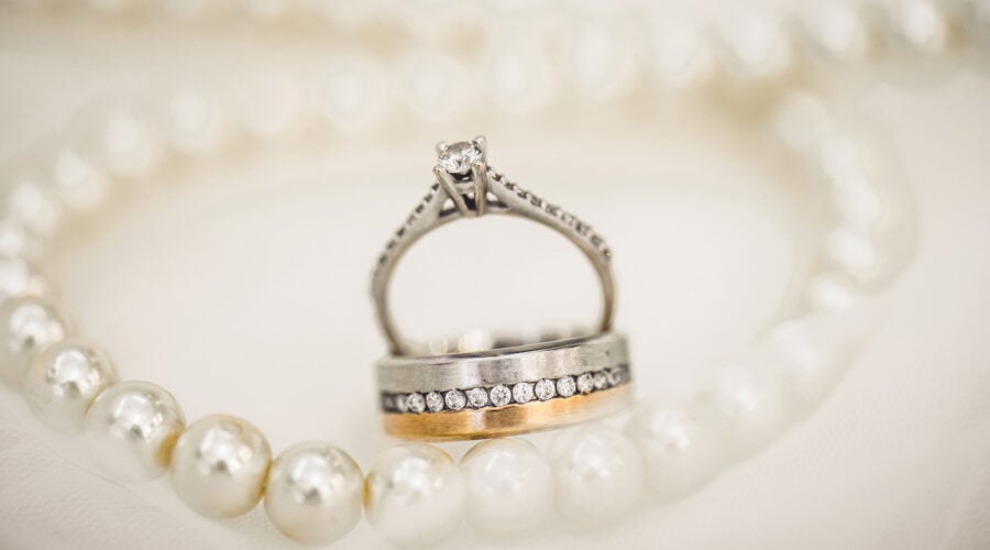 wedding bands and pearls