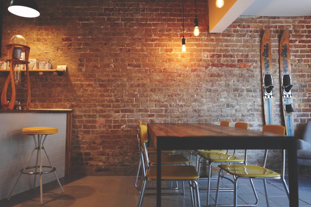 Coffee shop with brick wall