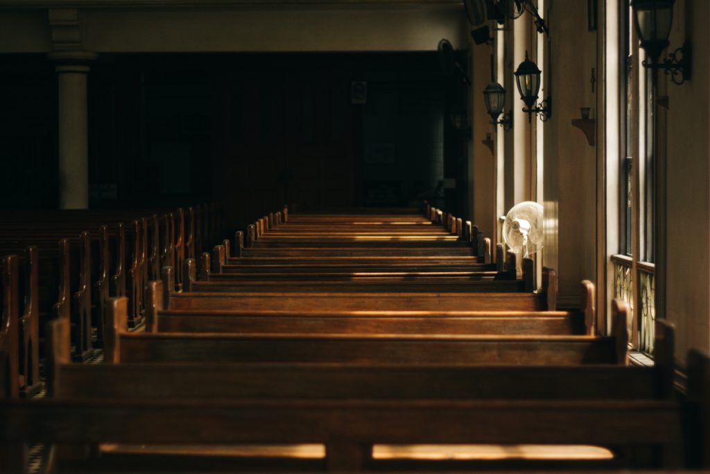 Church with wooden pews 