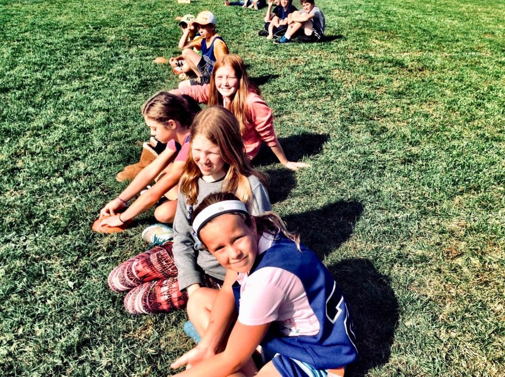 Youth sports team taking a break