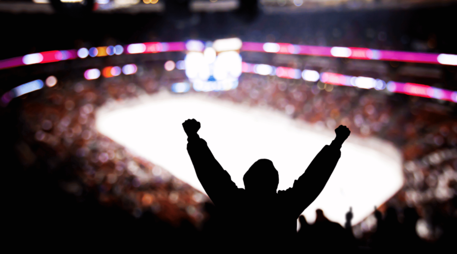 Fan Cheering at Hockey Game