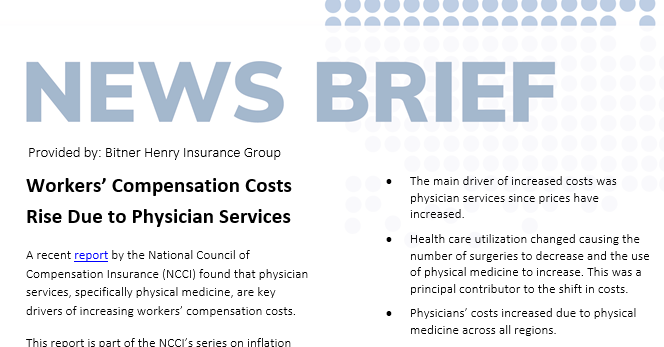 Workers’ Compensation Costs Rise Due to Physician Services