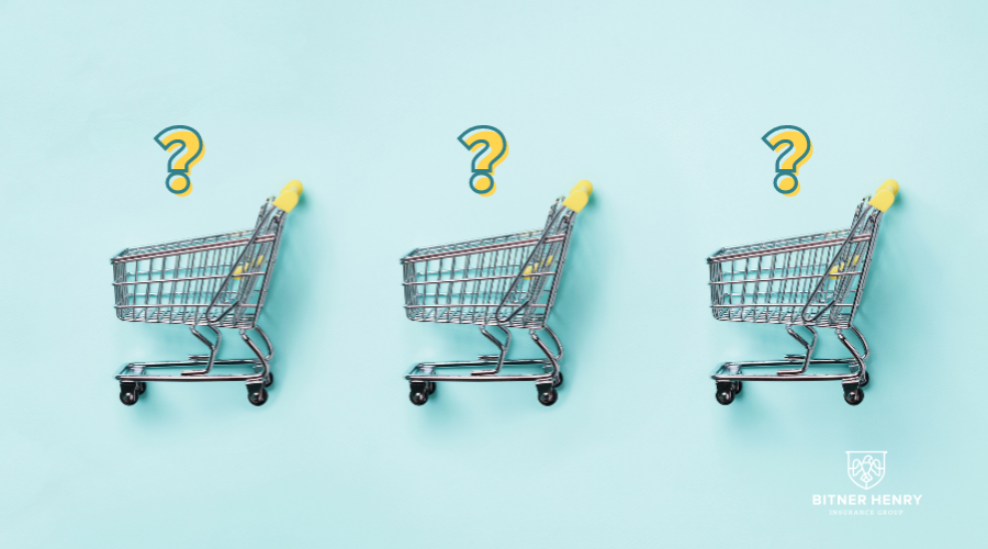 Three shopping carts on a blue background, with the bitner henry logo on the bottom right.