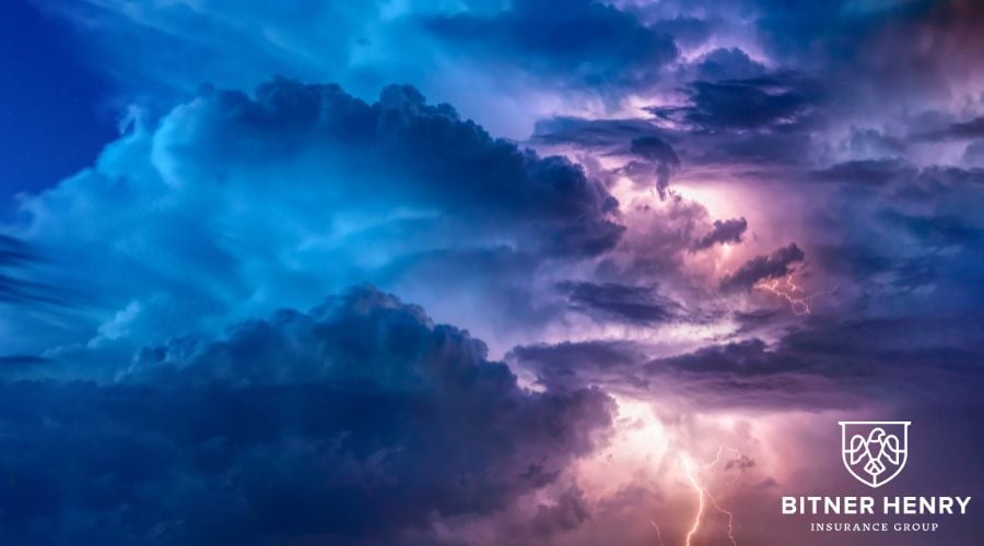 A lightning storm, with the Bitner Henry logo in the bottom right