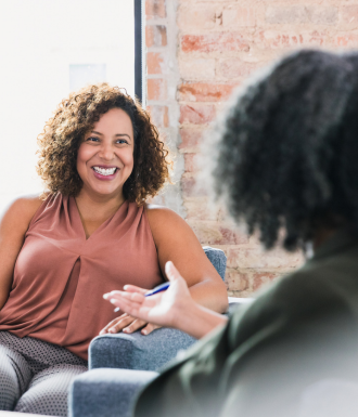 therapy a therapist talks with a patient in an inpatient residential program