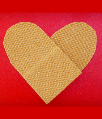 School Bus (12) a bandaid heart on a red background