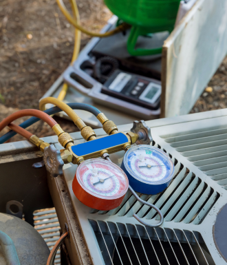 School Bus a pressure gauge on an air conditioner unit