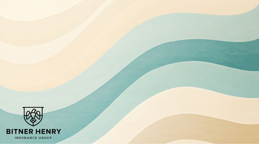 A swirly pattern with the bitner henry logo in the bottom-left