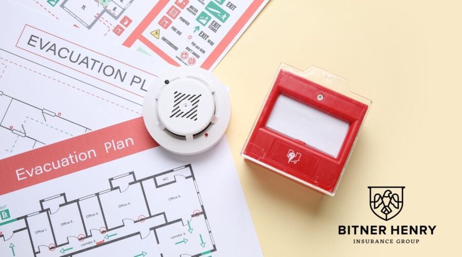 An evacuation plan with the Bitner Henry logo in the bottom-right