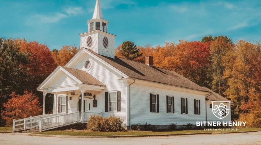 a church insured for general liability, rests safely. The Bitner Henry logo is in the bottom right.