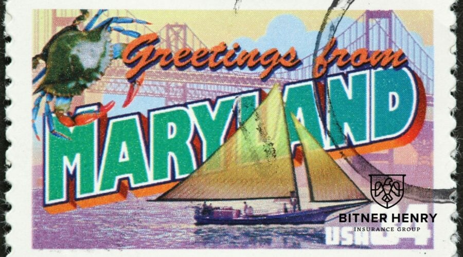 A picture of a postcard that says "Maryland". The Bitner Henry logo is in the bottom right.