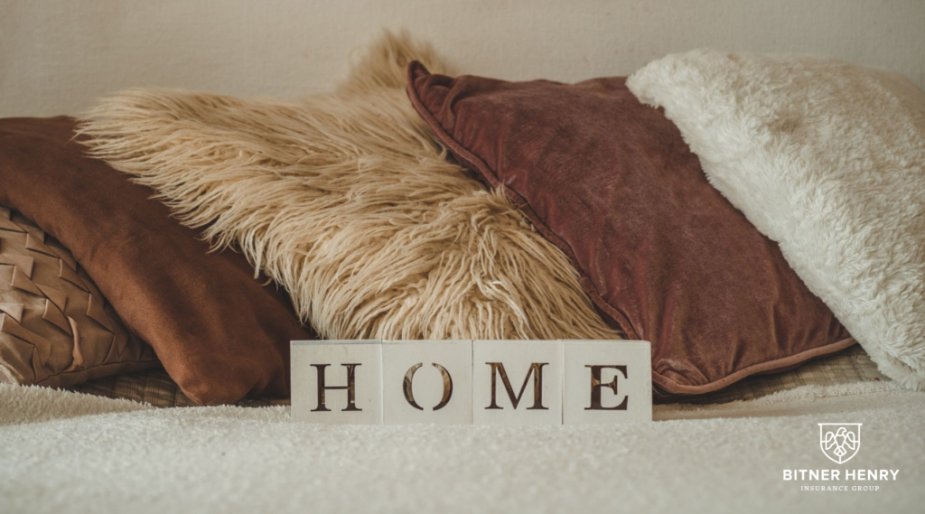 comfy, homey pillows in a group home. A decal says 